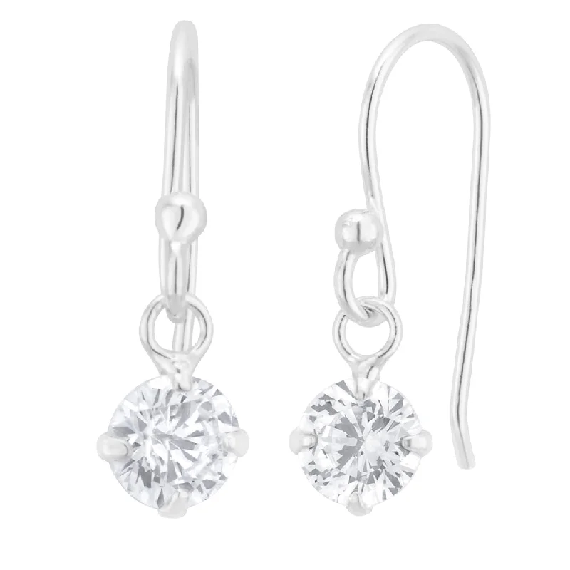 geometric earrings for women -Sterling Silver Zirconia Round Drop Earrings