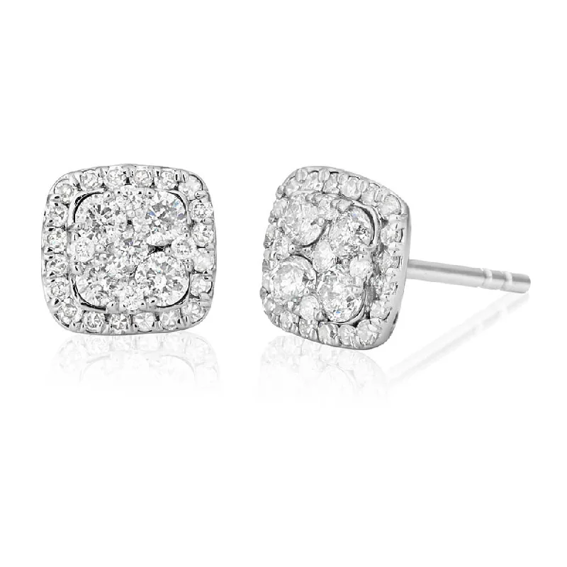 angel wing earrings for women -9ct White Gold Radiant 1/2 Carat Diamond Stud Earrings