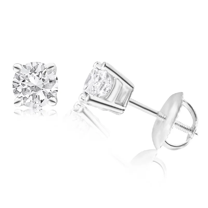 vintage earrings for women -18ct White Gold Screwback Stud Earrings With 1 Carat Of Diamonds