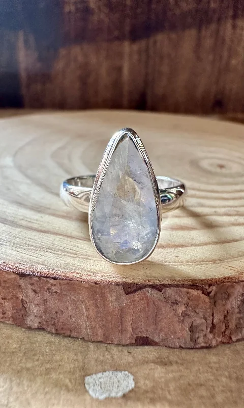 resin rings for women -DAGGER TEARDROP MOONSTONE Sterling Silver Ring • Size 9