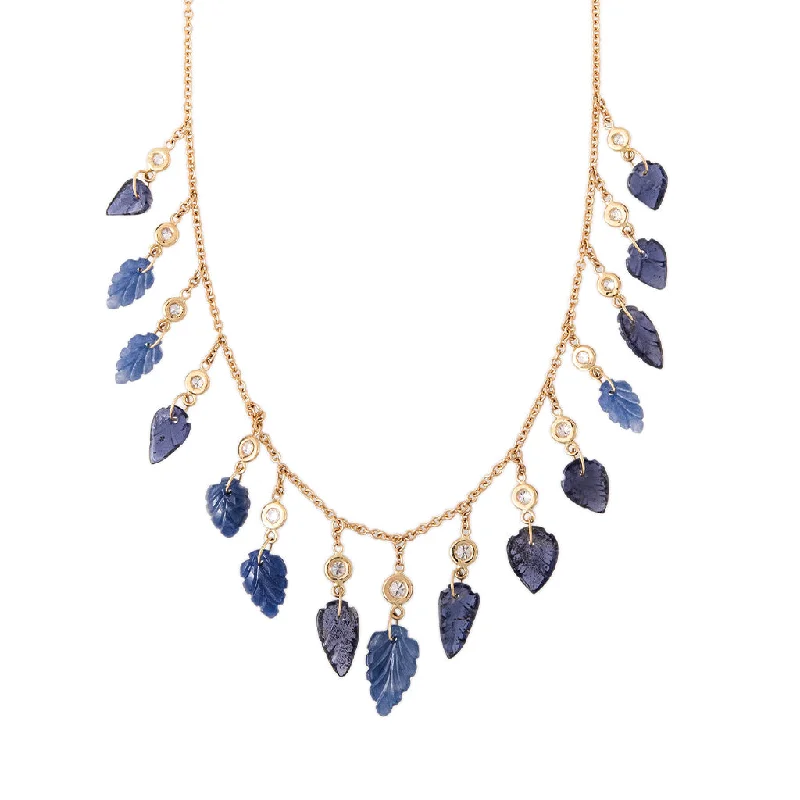 gold necklaces for women -15 DIAMOND IOLITE LEAF SHAKER NECKLACE