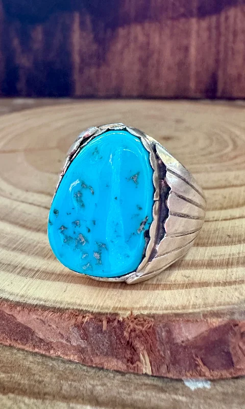 platinum rings for women -ALVERY SMITH NAVAJO Blue Turquoise Ring  • Size 12