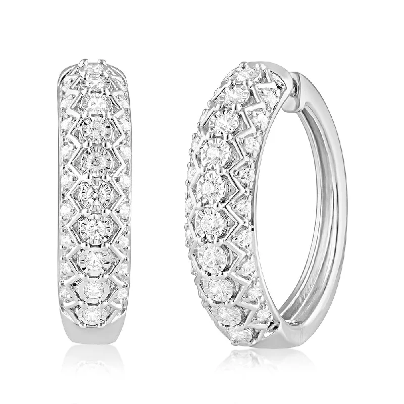 crystal earrings for women -Sterling Silver 0.45 Carat Diamond Hoop Earrings with 56 Round  Diamonds