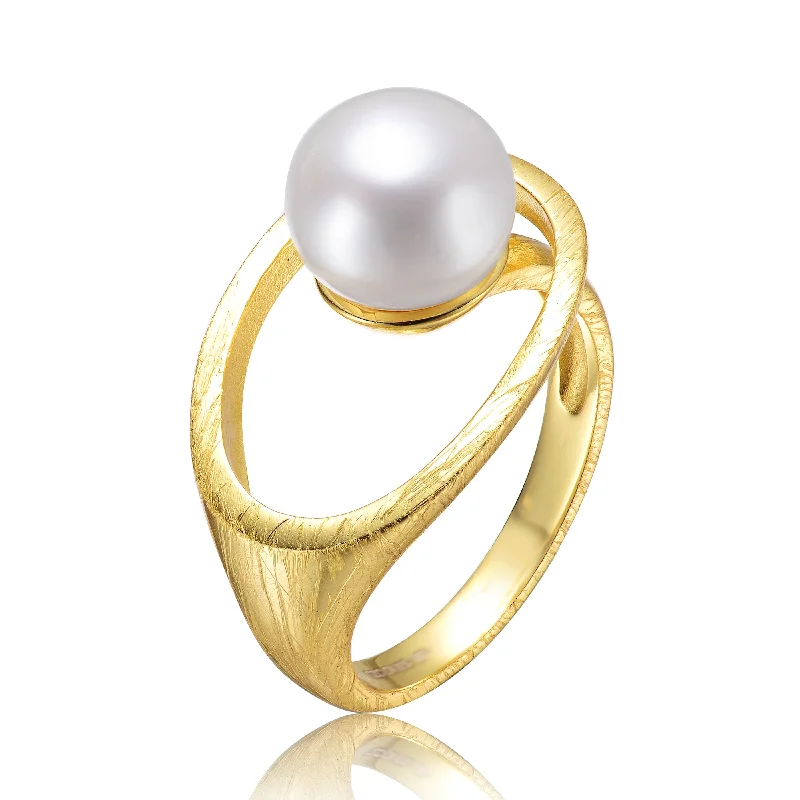 opal rings for women -Delphine Brushed Edges Golden Pearl Ring