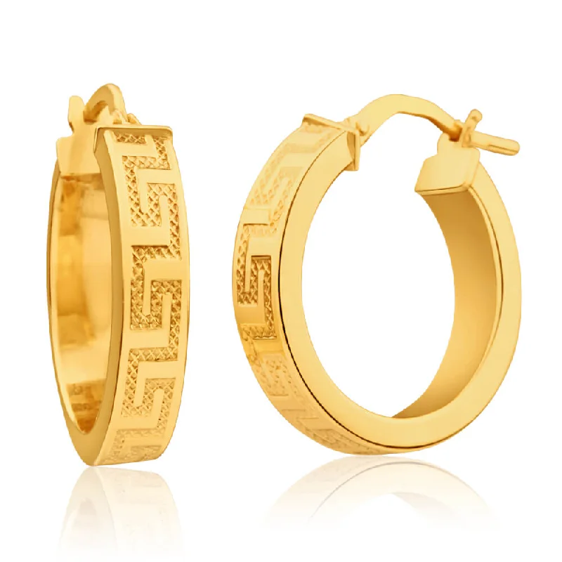 reversible earrings for women -9ct Yellow Gold Silver Filled Greek Key 15mm Hoop Earrings