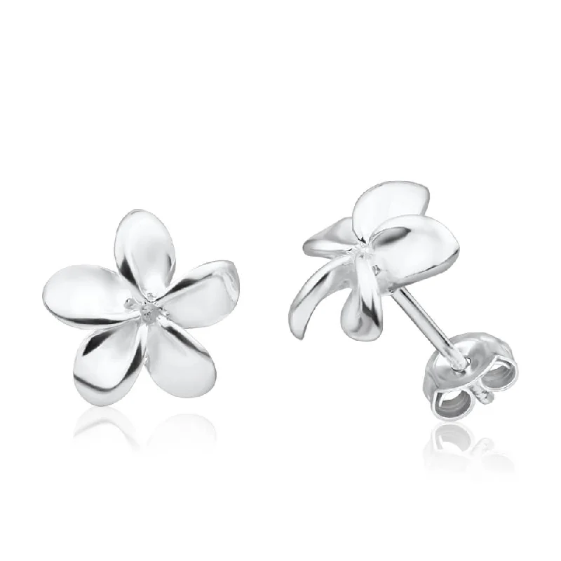 cubic zirconia earrings for women -Sterling Silver Frangipani Stud Earrings