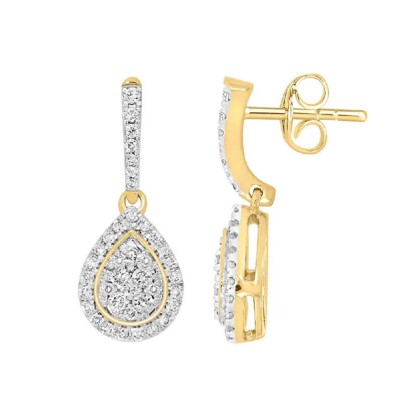 dangle earrings for women -9ct Yellow Gold 1/2 Carat Diamond Pear Shaped Earrings