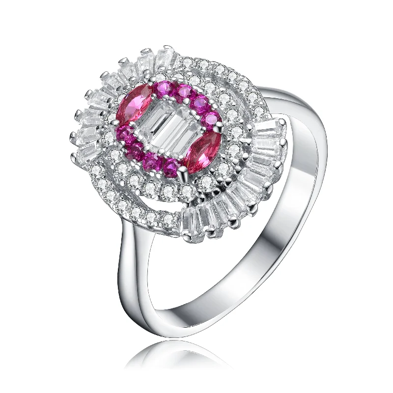 sterling silver promise rings for women -Ruby Malibu Pink Halo Ring