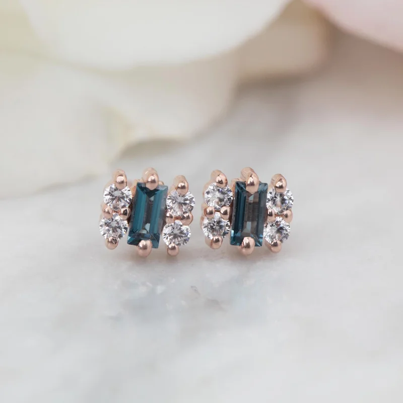 titanium earrings for women -Rose Gold London Blue Topaz & Diamond Mini Mia Studs