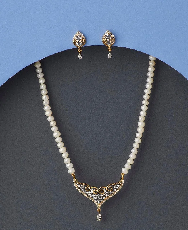 classic silver chains for women -Mangalsutra Design Pearl Necklace Set