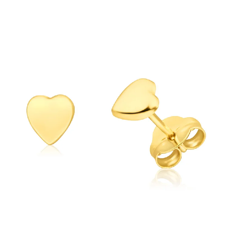 threader earrings for women -9ct Yellow Gold Plain Heart Stud Earrings