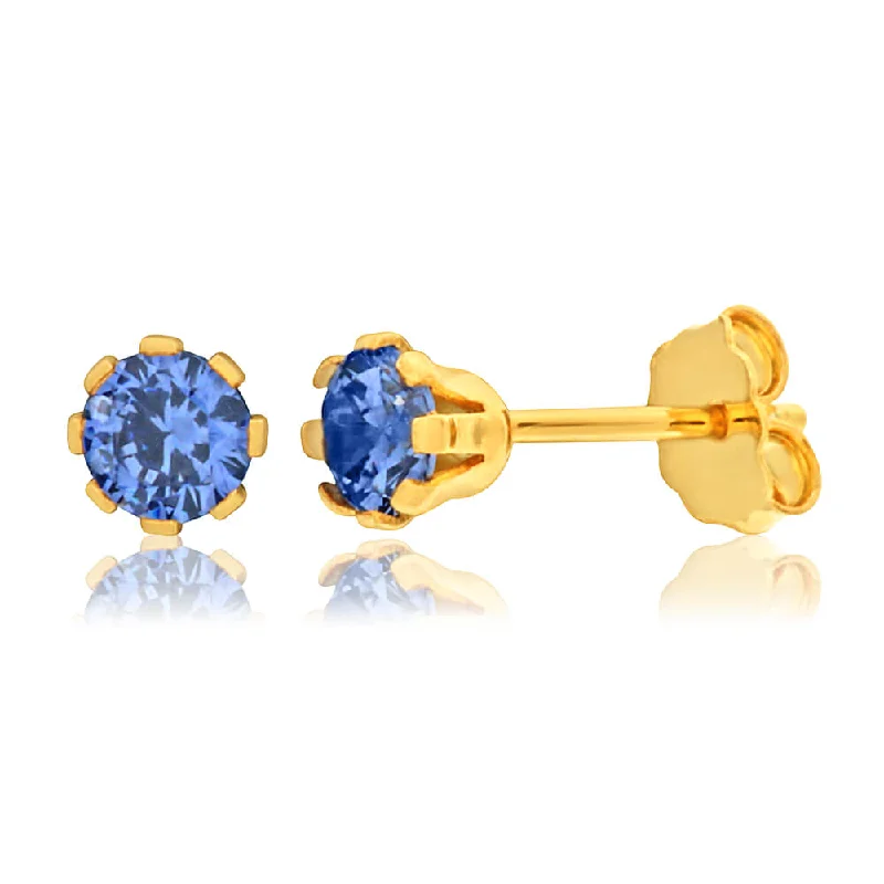 diamond earrings for women -9ct Yellow Gold Silver Filled Blue Cubic Zirconia 4mm Stud Earrings