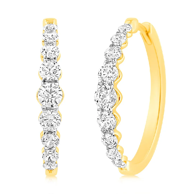 boho earrings for women -Luminesce Lab Grown 10ct Yellow Gold Hoop Earrings in 1 Carat Diamond