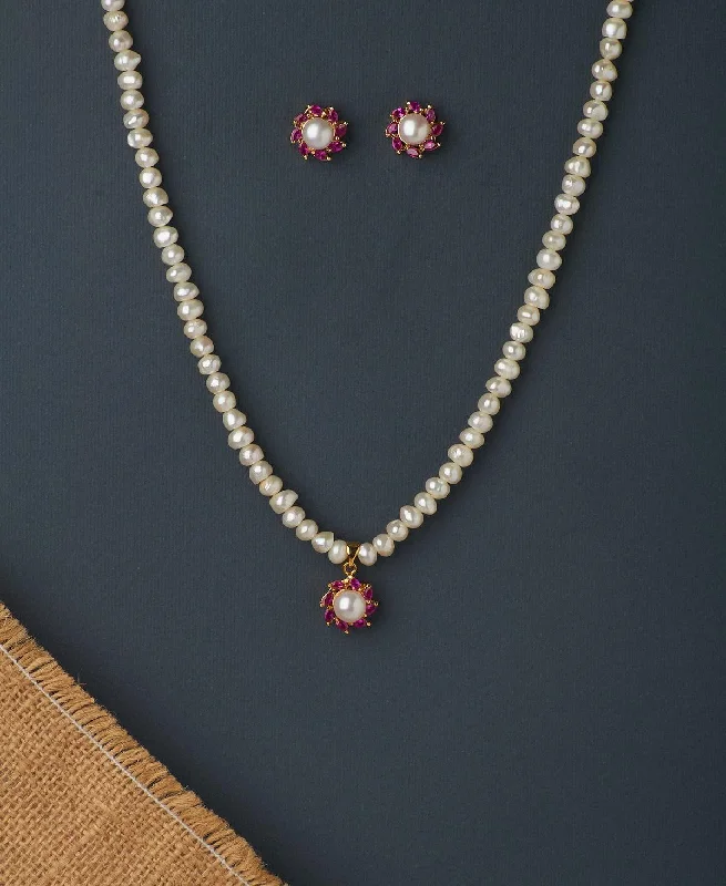 cubic zirconia necklaces for women -Floral Real Pearl Necklace Set