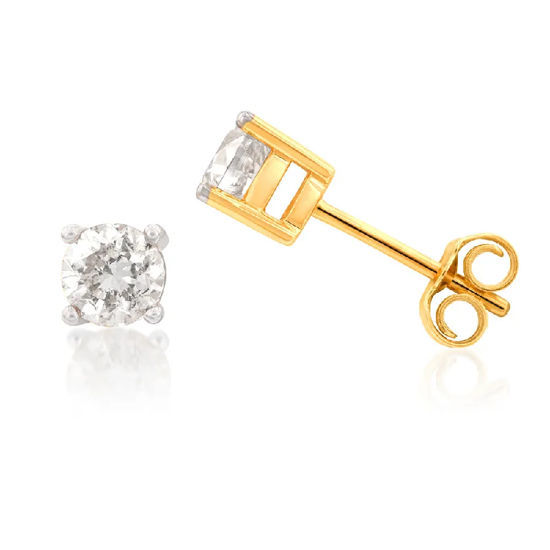 cubic zirconia earrings for women -9ct Yellow Gold 1 Carat Diamond Stud Earrings