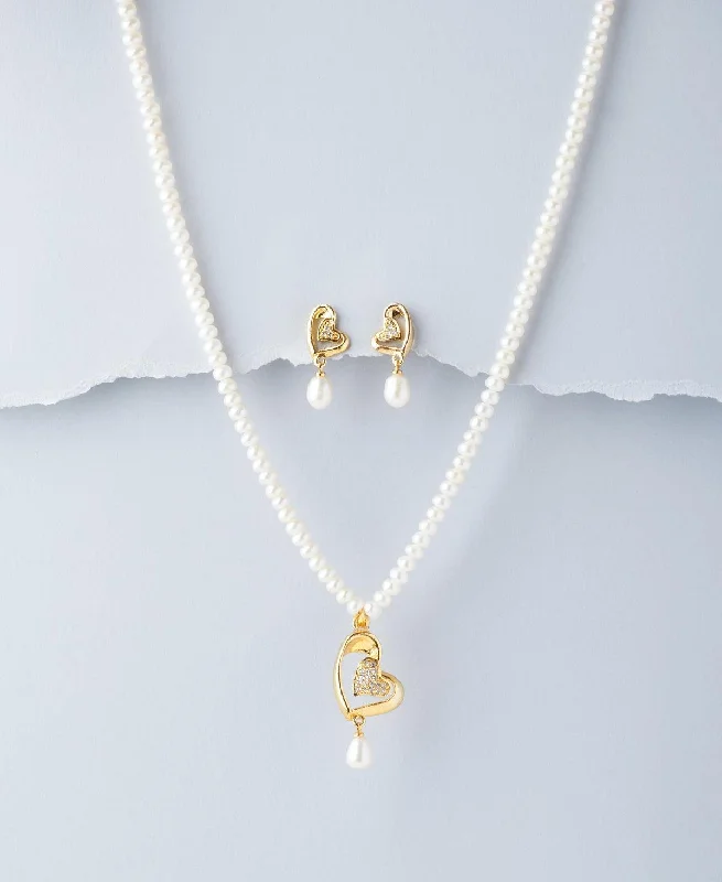 statement necklaces for women -Heart Real Pearl Necklace Set