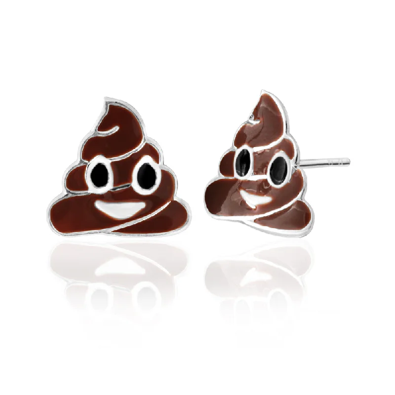 sterling silver earrings for women -Sterling Silver Smiley Poo Emoji Stud Earrings