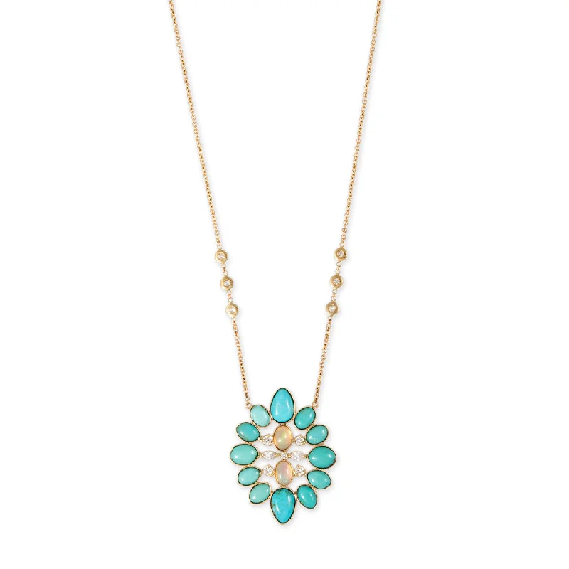 sapphire necklaces for women -DIAMOND + TURQUOISE OPAL BLOSSOM NECKLACE