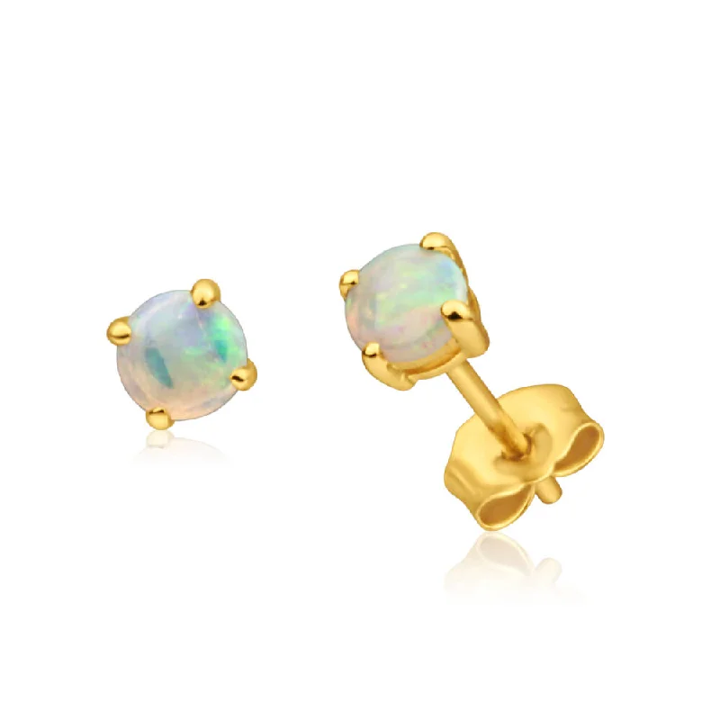 floral earrings for women -9ct Yellow Gold Natural Solid White Opal Stud Earrings