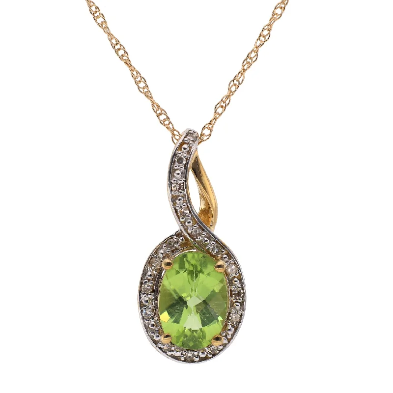 charm necklaces for women -10K Yellow Gold Peridot and Diamond Pendant