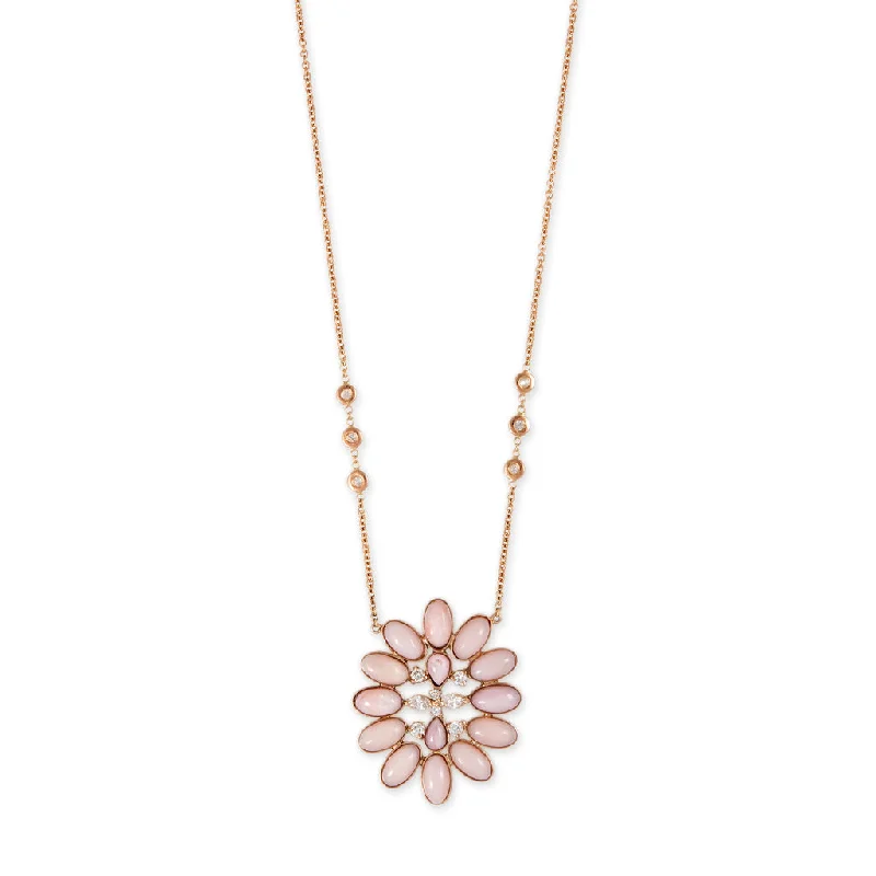 ruby necklaces for women -DIAMOND + PINK OPAL BLOSSOM NECKLACE