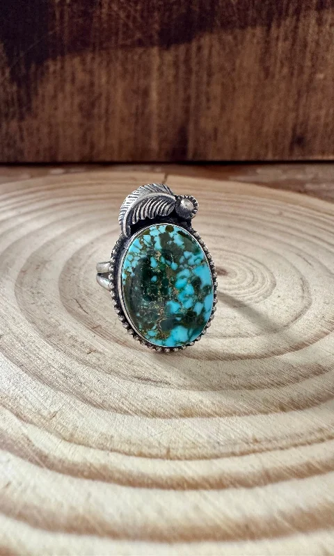 baguette rings for women -TURQUOISE FEATHER DROPLET S. Cooke Sterling Silver & Turquoise Ring • Size 7 1/2