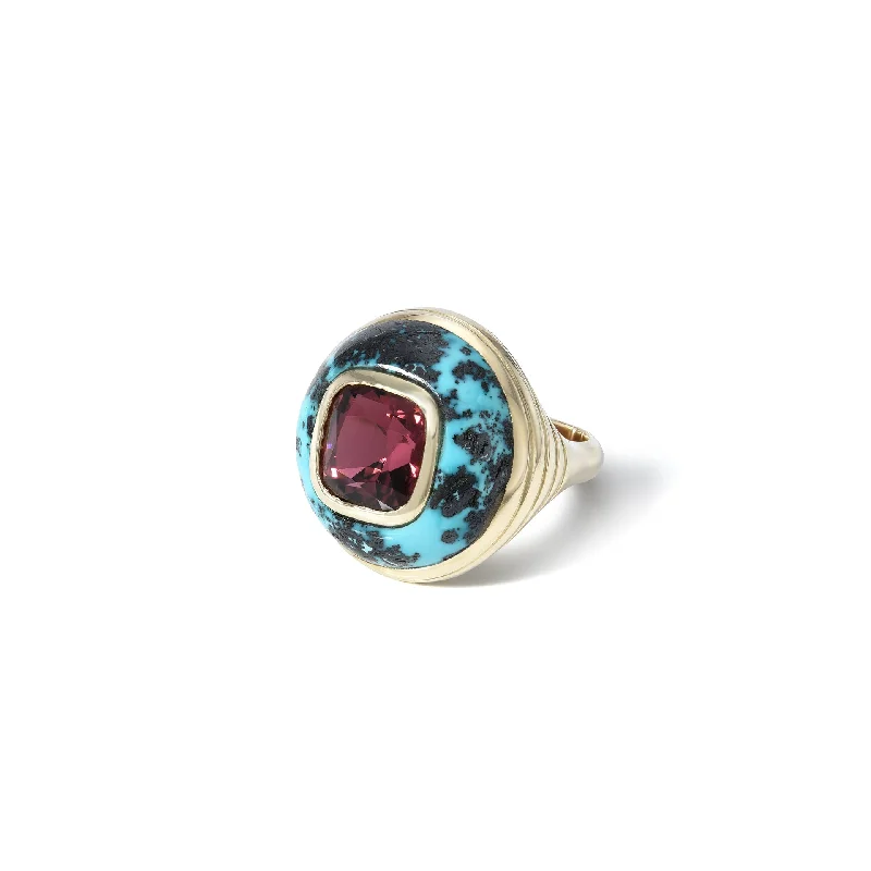 handmade rings for women -Pink Tourmaline and Turquoise Lollipop Ring