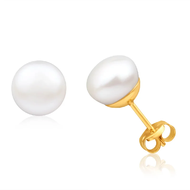 drop earrings for women -9ct Yellow Gold 8mm White Freshwater Pearl Stud Earrings