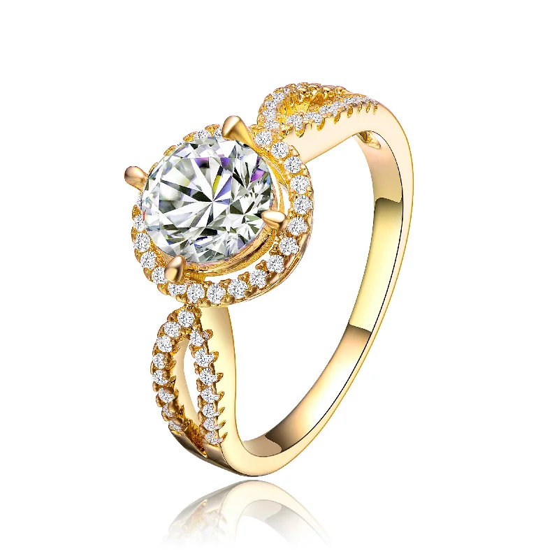 vintage-inspired rings for women -Sterling Silver Gold Plated Cubic Zirconia Bold Statement Ring