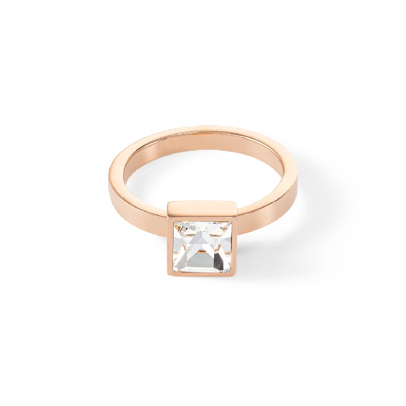 sterling silver promise rings for women -Brilliant Square big ring roségold crystal