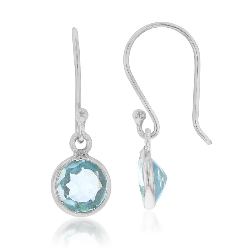 opal earrings for women -Sterling Silver 6mm Blue Topaz Hook Drop Earrings