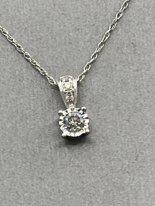 religious necklaces for women -Ladies 10 Karat White Gold Diamond Pendant & Chain