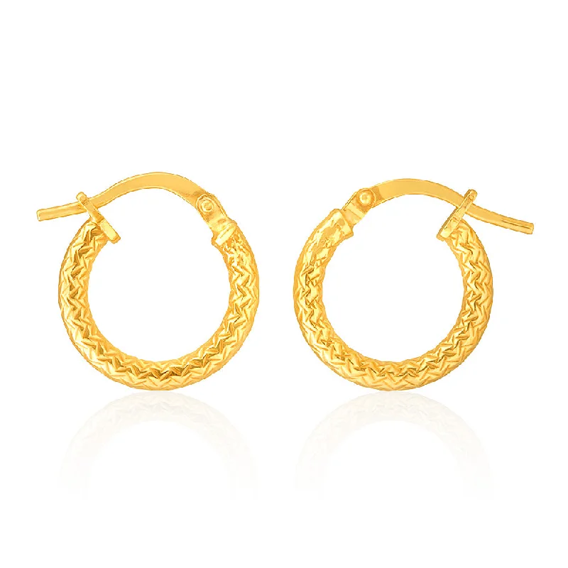 sapphire earrings for women -9ct Yellow Gold Silver Filled Diamond Cut 10mm Hoop Earrings