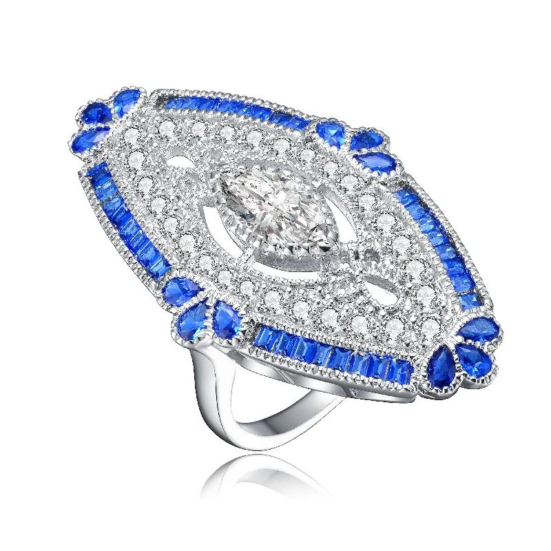 half-eternity rings for women -Déco Ocean Blue Cocktail Ring