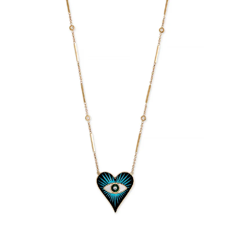 multi-layer necklaces for women -SMALL ONYX TURQUOISE MALACHITE INLAY EYE BURST HEART NECKLACE