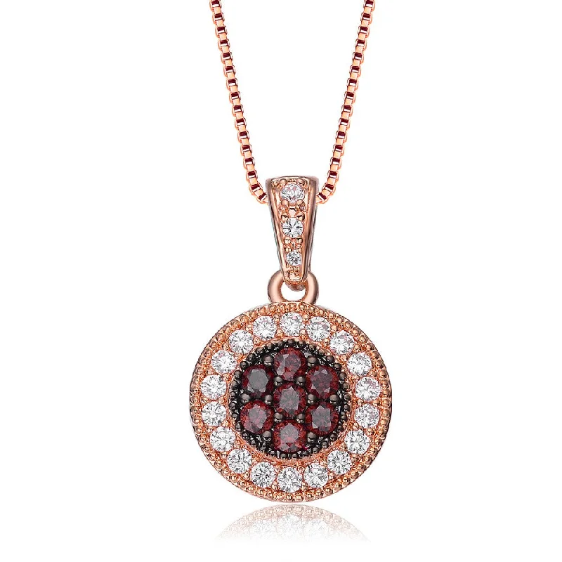 bolo necklaces for women -Déco Circle Rose Gold Burgundy Pendant