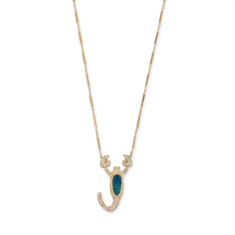 celestial moon necklaces for women -LARGE OPAL PAVE SCORPION SMOOTH BAR NECKLACE