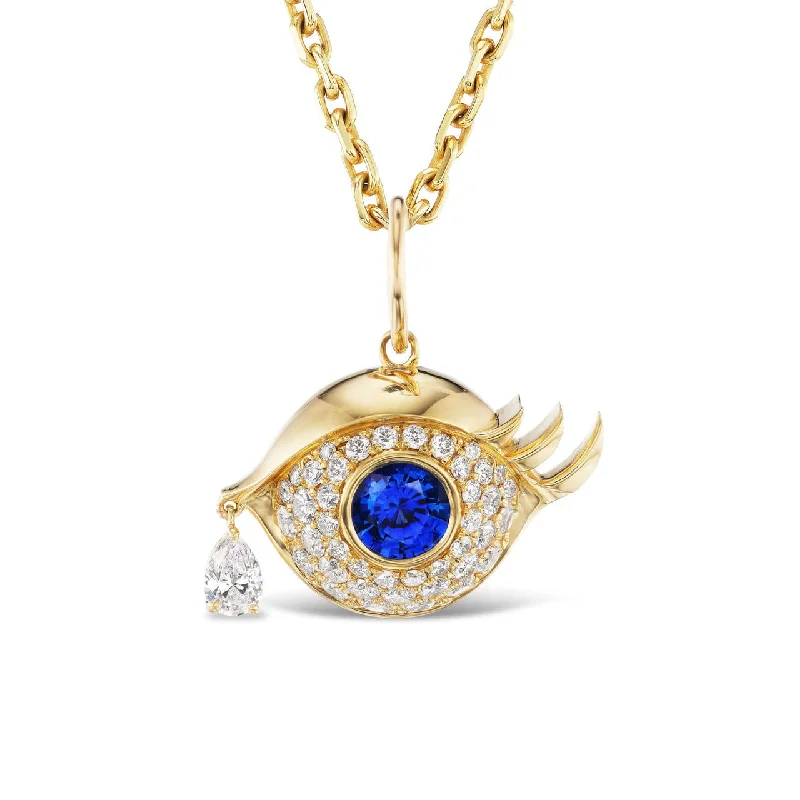 rainbow crystal necklaces for women -EVIL EYE PENDANT WITH THREE LASHES AND TEARDROP