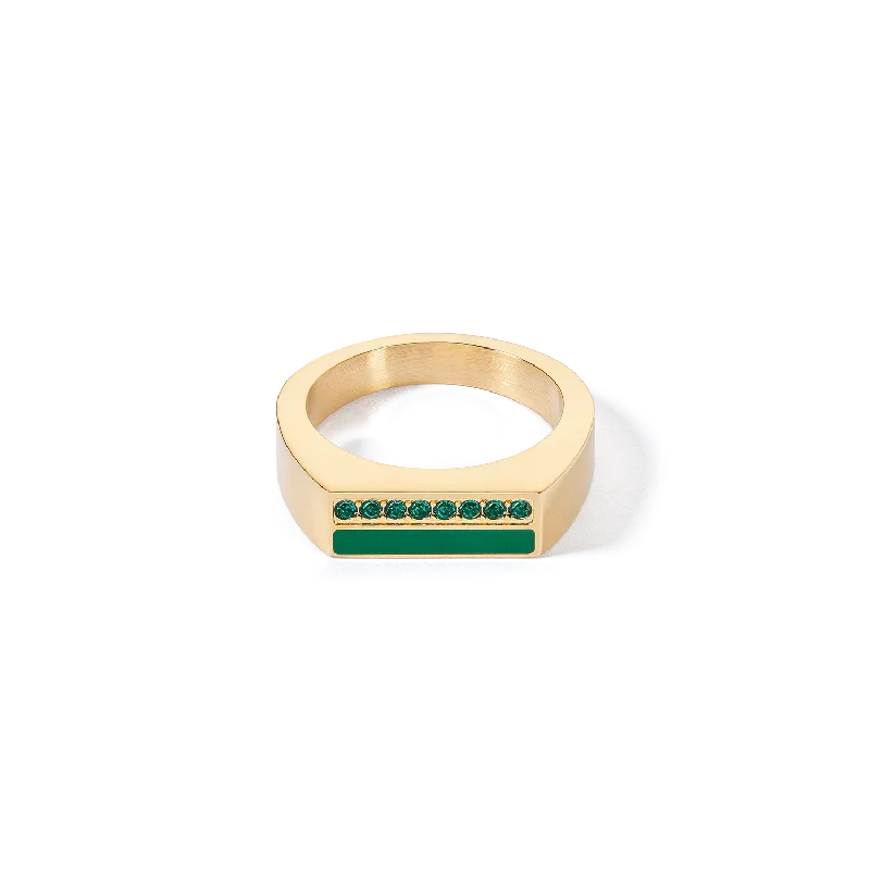 open-ended rings for women -Ring Square Stripes gold-green