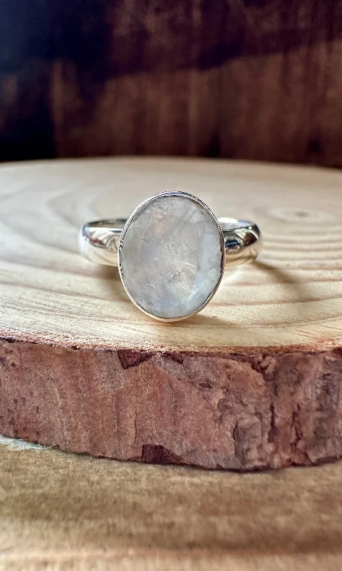 handmade gemstone rings for women -DROP OF MOONSTONE Sterling Silver Ring • Size 7