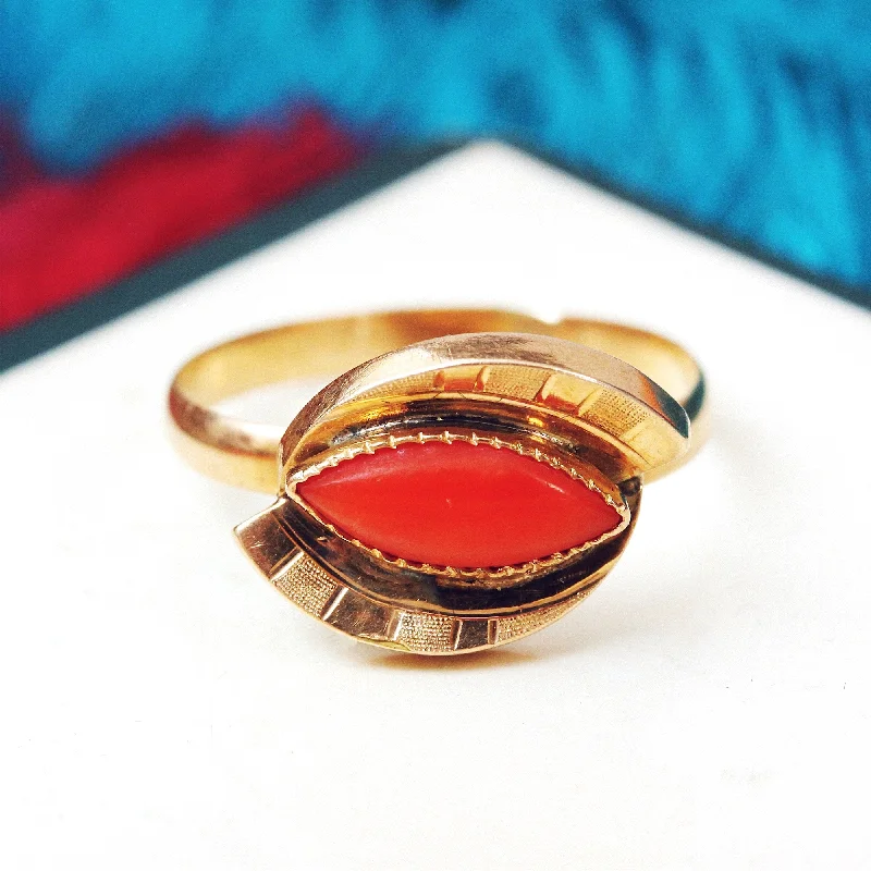 infinity knot rings for women -Unusual Mid Century Peach Coral Dress Ring