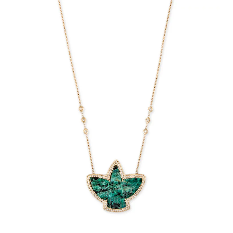 gold charm necklaces for women -PAVE CHRYSOCOLLA THUNDERBIRD 6 DIAMOND NECKLACE