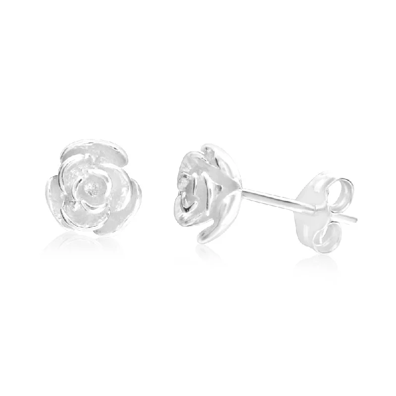 opal earrings for women -Sterling Silver Tiny Rose Stud Earrings