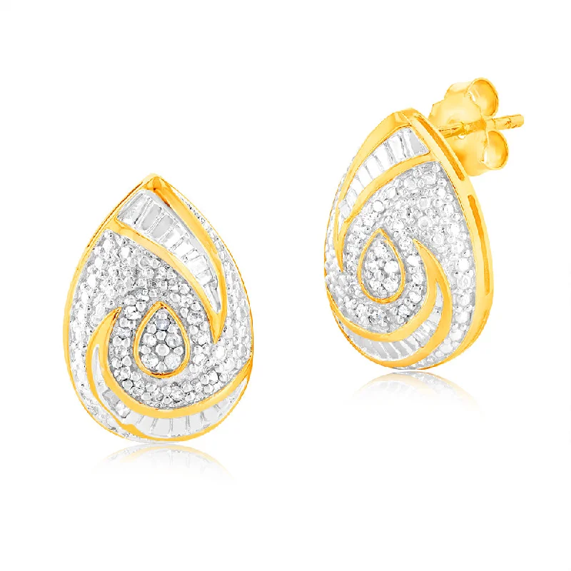 high-end earrings for women -1/4 Carat Diamond Cluster Stud Earrings in Gold Plated Silver