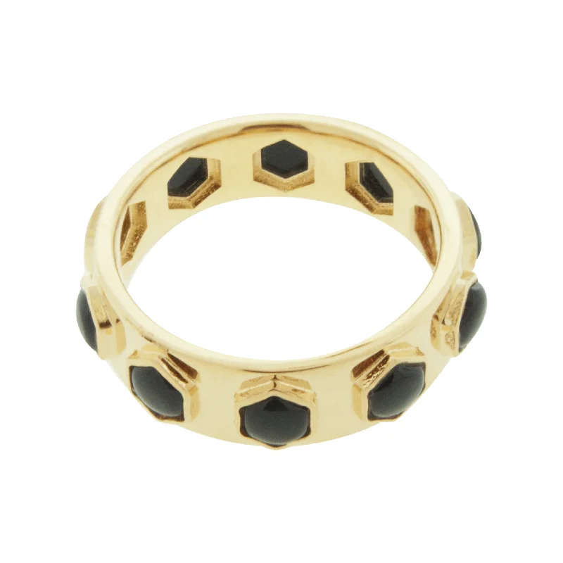 twist rings for women -Onyx Cabochon Hexagon Lego Ring