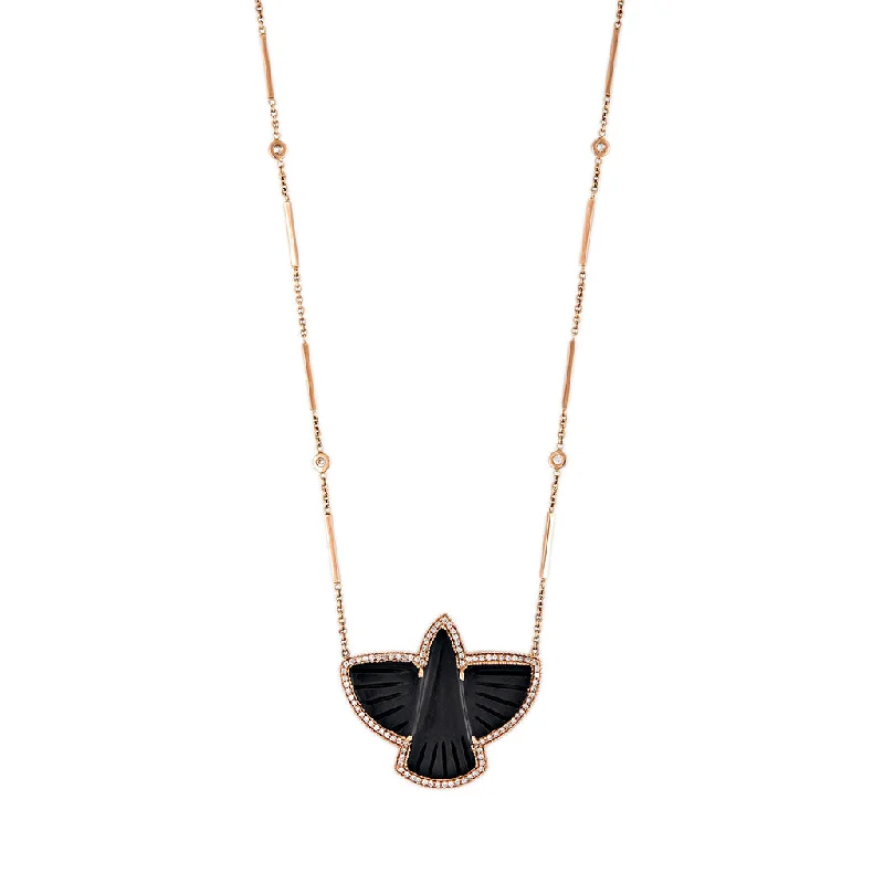 geometric necklaces for women -PAVE ONYX THUNDERBIRD NECKLACE