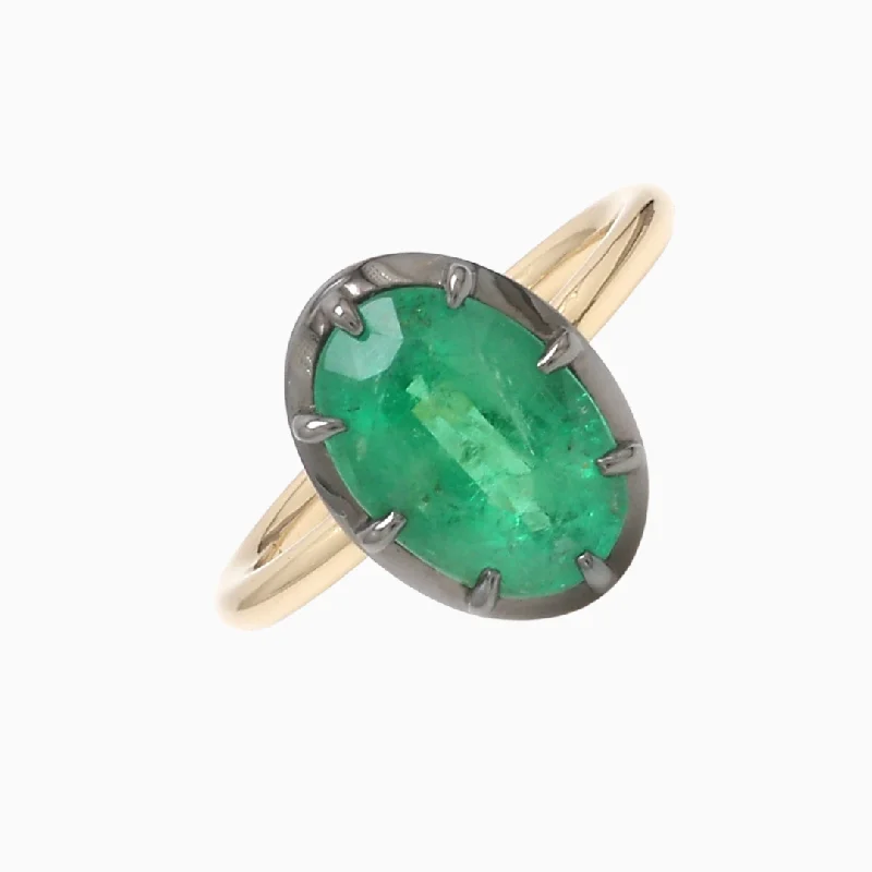 hypoallergenic rings for women -Georgian Cut-Down Oval Emerald Ring