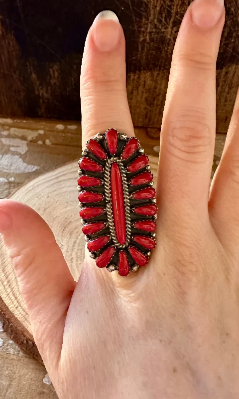 boho rings for women -SUNBEAM Navajo Silver & Red Howlite Ring • Size 6, 7 3/4, 9 1/4