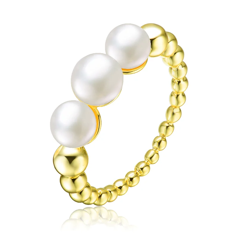 bold statement rings for women -Delphine Golden Spheres Three Pearl Ring