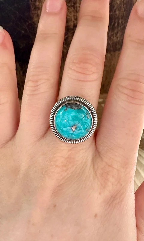 druzy rings for women -ATLANTIC OCEAN Turquoise and Sterling Silver and Ring • Size 5 1/2